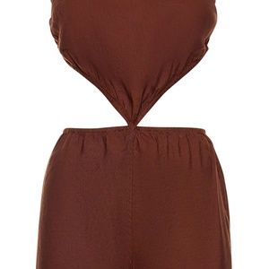 WEWOREWHAT  Strapless Cutout Linen-blend Romper In Brown
